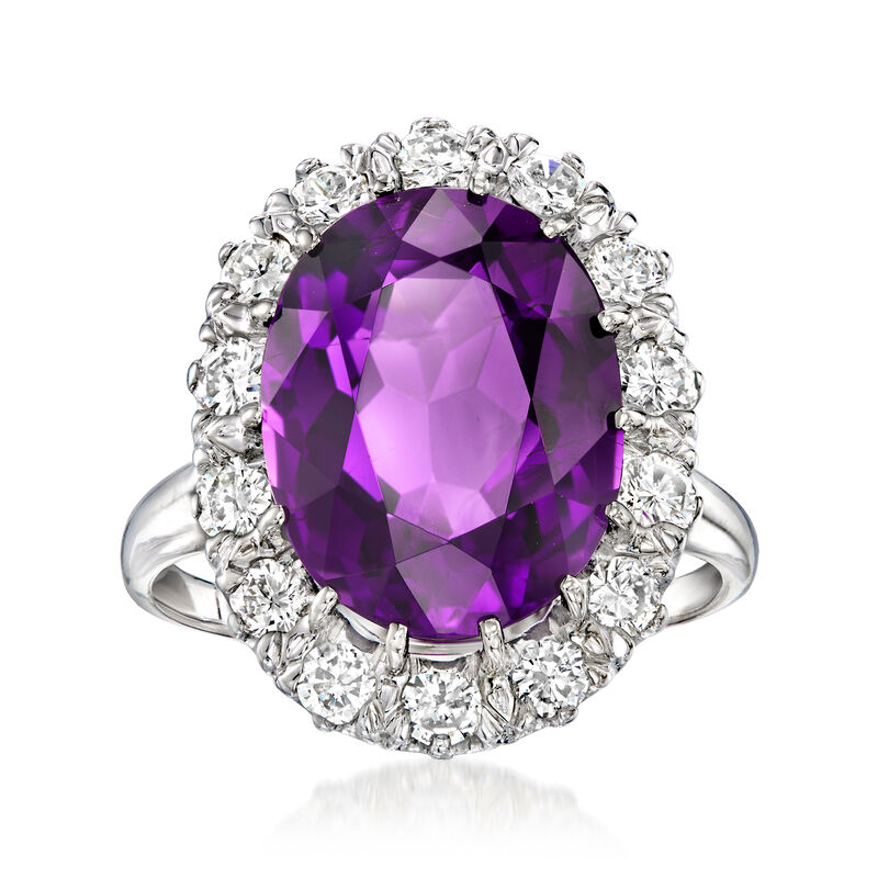 C. 1980 Vintage 6.90 Carat Amethyst and 1.00 ct. t.w. Diamond Halo Ring in 14kt White Gold. Size 7.25 image number 0