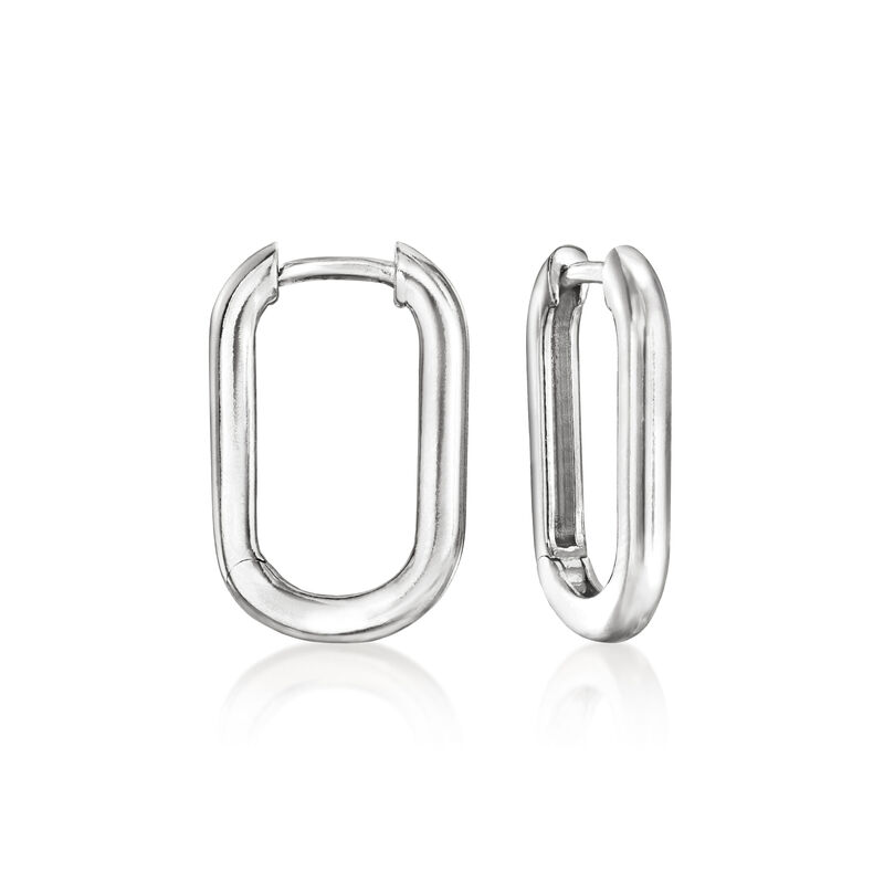Italian Sterling Silver Medium Paper Clip Link Hoop Earrings. 3/4&quot; image number 0