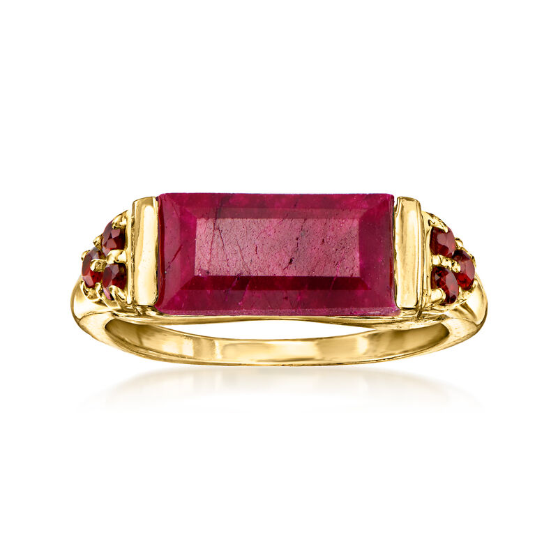 6.00 Carat Ruby and .50 ct. t.w. Garnet Ring in 18kt Gold Over Sterling image number 0
