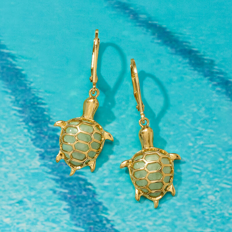 Jade Turtle Drop Earrings in 18kt Gold Over Sterling image number 2