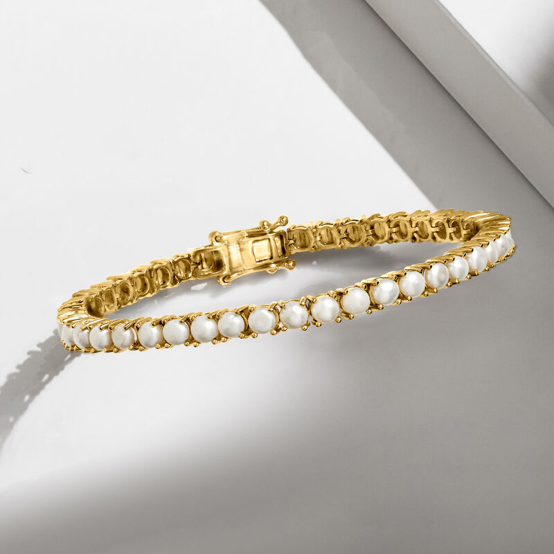 4mm Cultured Pearl Tennis Bracelet in 18kt Gold Over Sterling image number 3