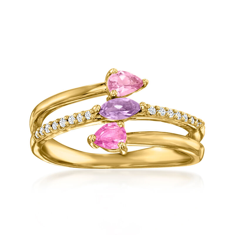 .30 ct. t.w. Multi-Gemstone Bypass Ring with Diamonds in 14kt Yellow Gold. Size 7 image number 0
