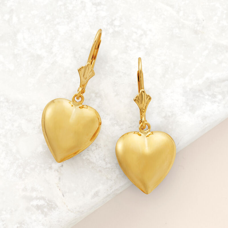 14kt Yellow Gold Puffed Heart Drop Earrings  image number 2