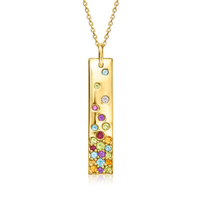 1.08 ct. t.w. Multi-Gemstone Bar Pendant Necklace in 18kt Gold Over Sterling