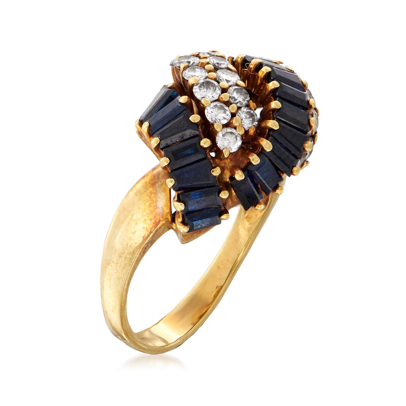 C. 1970 Vintage 2.50 ct. t.w. Sapphire and 1.00 ct. t.w. Diamond Knot Ring in 18kt Yellow Gold image number 2