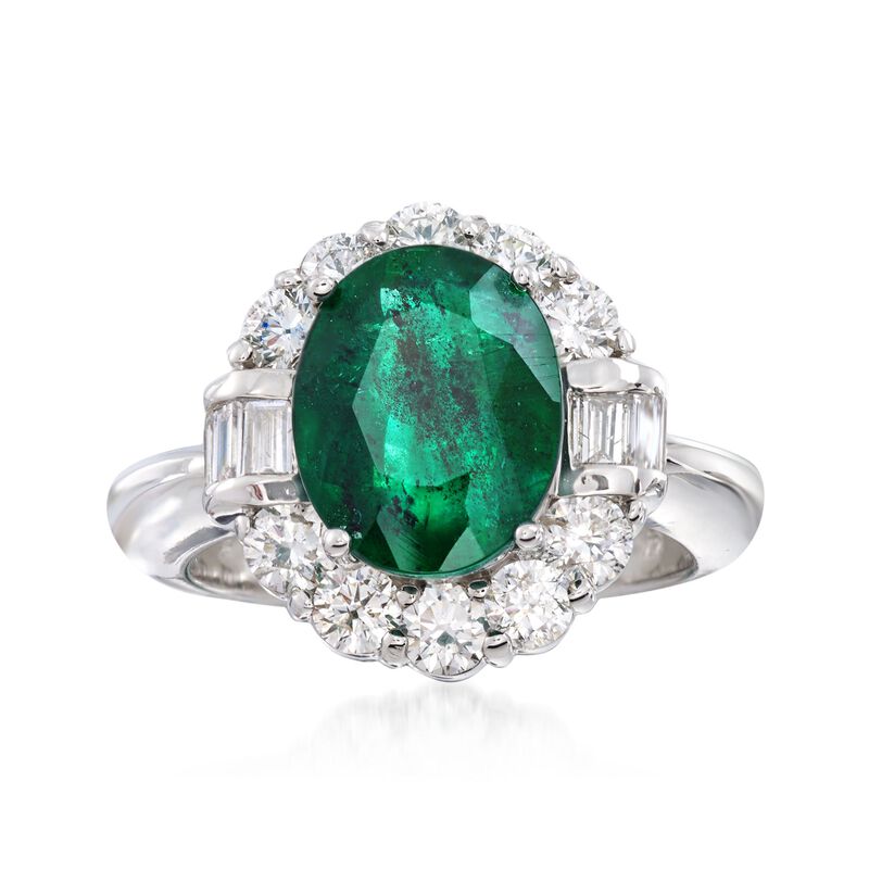 3.50 Carat Emerald and 1.20 ct. t.w. Diamond Ring in 14kt White Gold image number 0