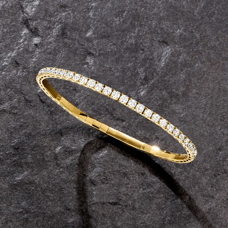 3.00 ct. t.w. Diamond Tennis-Style Flexible Bangle Bracelet in 14kt Yellow Gold