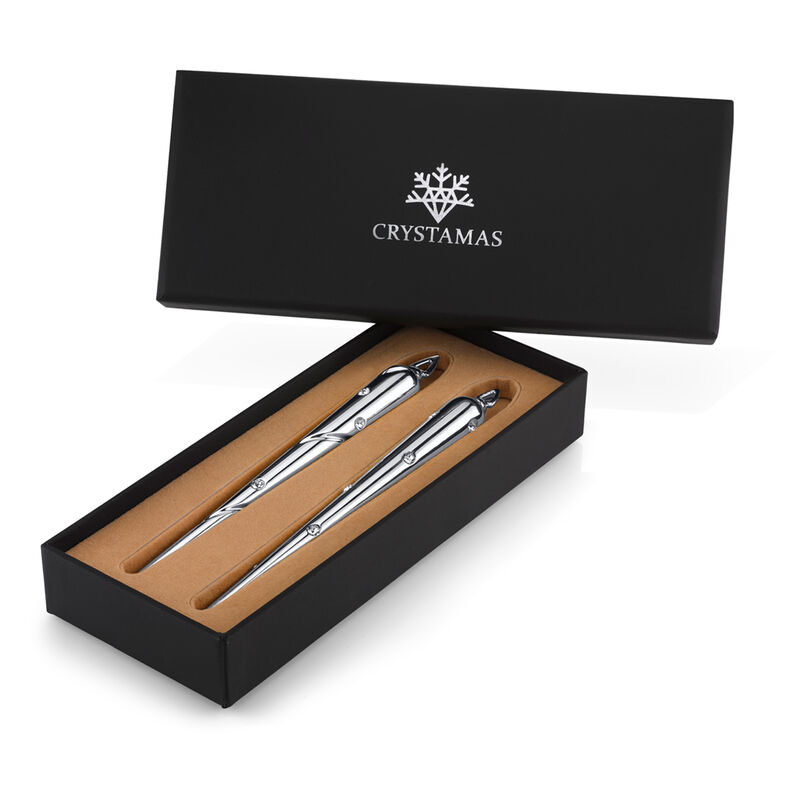 Crystamas Set of 2 Crystal White Rhodium-Plated Icicle Ornaments image number 0