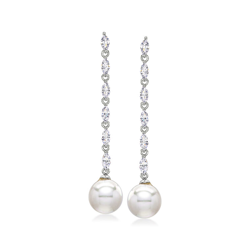 Rhodium-Plated Drop Earrings with Shell Pearls and 2.16 ct. t.w. CZs image number 0