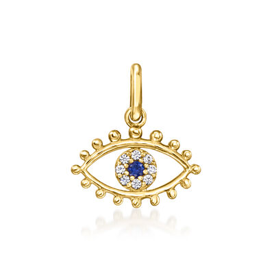 Sapphire Evil Eye Charm with Lab-Grown Diamonds in 14kt Yellow Gold