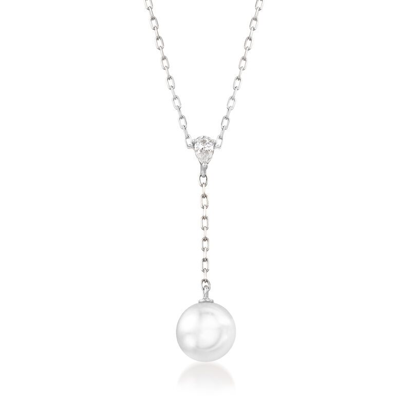 Mikimoto 7.5mm A+ Akoya Pearl Y-Necklace with Diamond Accent in 18kt White Gold. 16&quot; image number 1