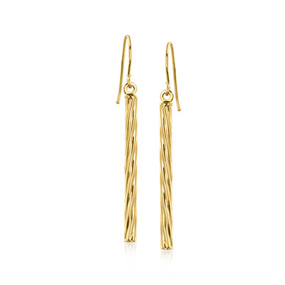 10kt Yellow Gold Twisted Linear Bar Drop Earrings