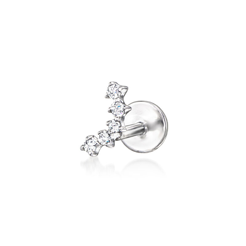Diamond-Accented Single Curved Bar Flat-Back Stud Earring in Sterling Silver image number 0