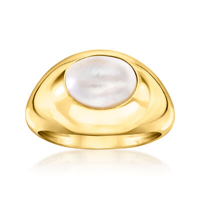 8x10mm Cultured Pearl Dome Ring in 18kt Gold Over Sterling