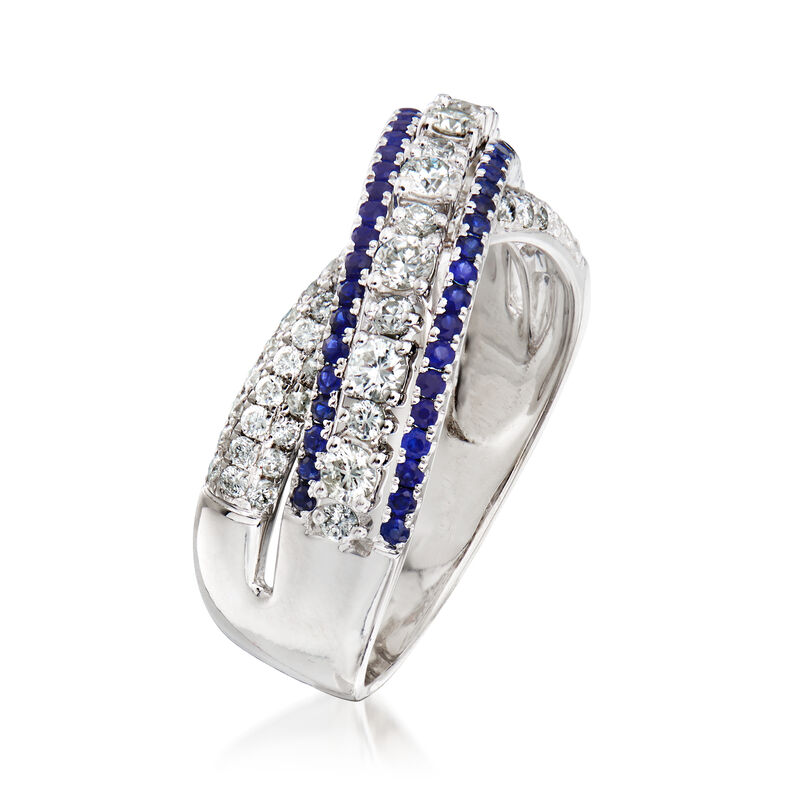 C. 1990 Vintage Piero Milano .88 ct. t.w. Diamond and .70 ct. t.w. Sapphire X Ring in 18kt White Gold image number 2