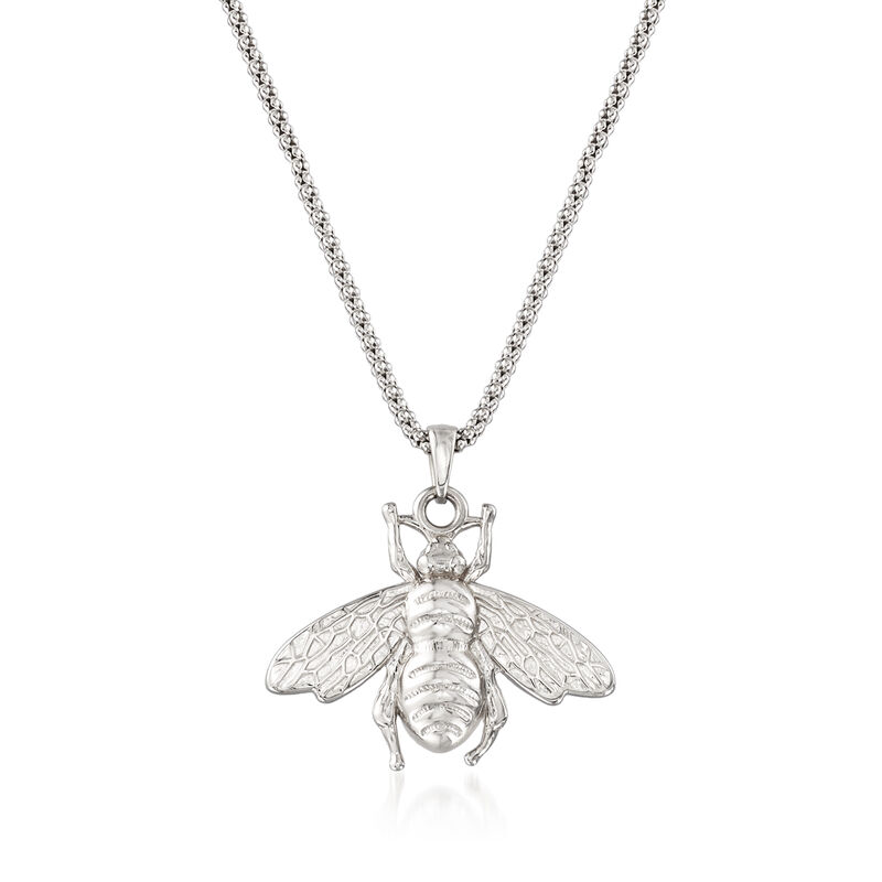 Italian Sterling Silver Bumblebee Pendant Necklace. 18&quot; image number 1