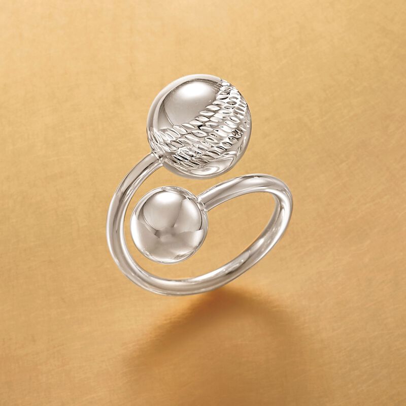 Sterling Silver Double Bead Bypass Ring image number 4