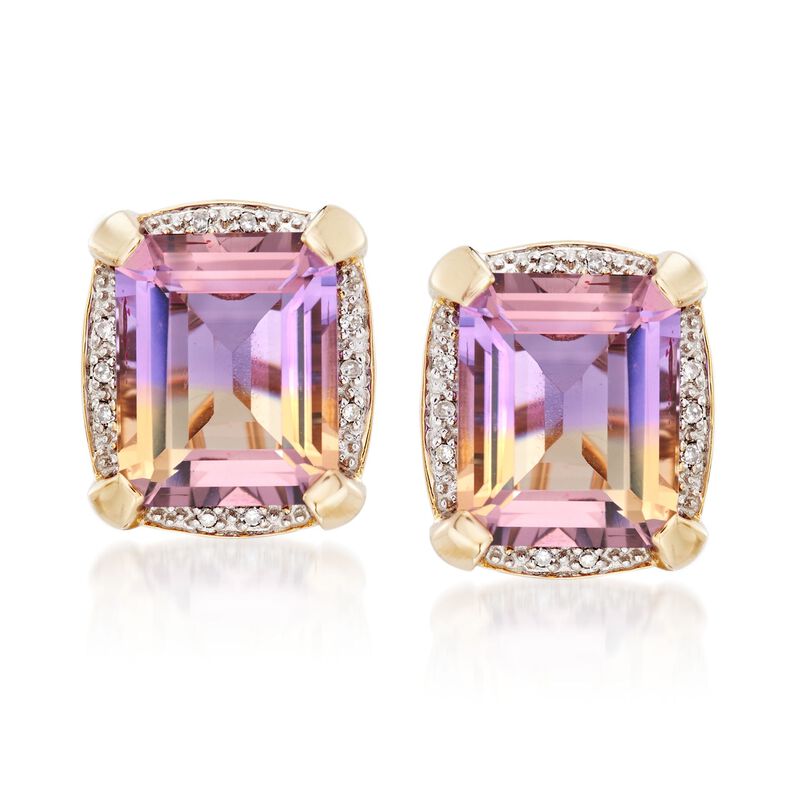 9.50 ct. t.w. Ametrine Earrings with Diamond Accents in 14kt Yellow Gold image number 0