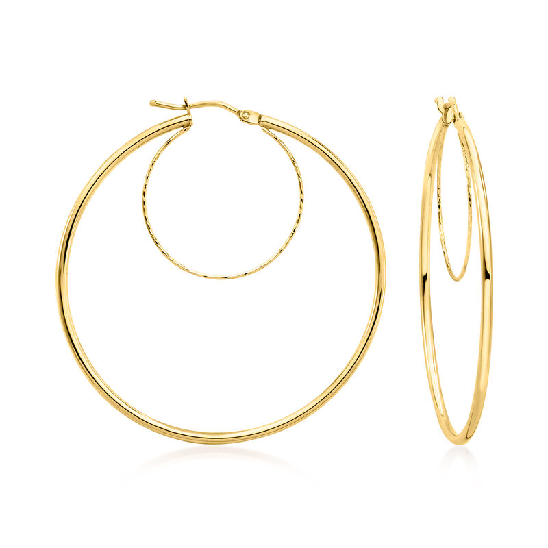 Italian 14kt Yellow Gold Double-Hoop Earrings. 1 3/4" image number 0