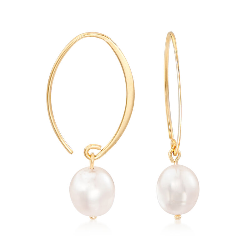 8mm Cultured Pearl Loop Earrings in 14kt Yellow Gold image number 2