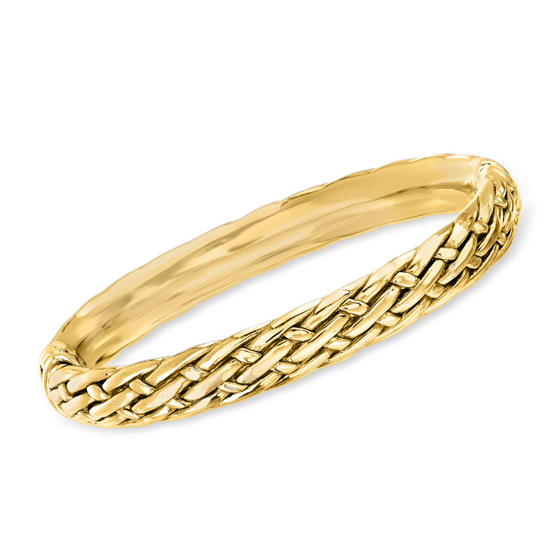 18kt Gold Over Sterling Basketweave Bangle Bracelet. 7.5&quot; image number 0