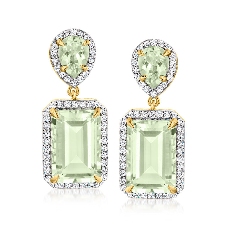 7.70 ct. t.w. Prasiolite Drop Earrings with .60 ct. t.w. White Topaz in 18kt Gold Over Sterling  image number 0