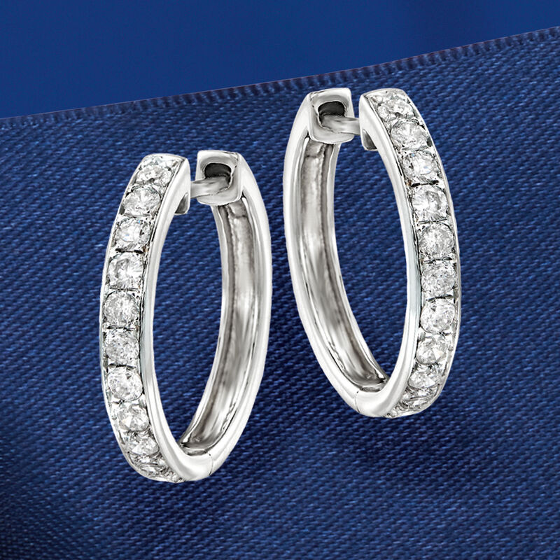 .50 ct. t.w. Diamond Hoop Earrings in 14kt White Gold. 5/8&quot; image number 2
