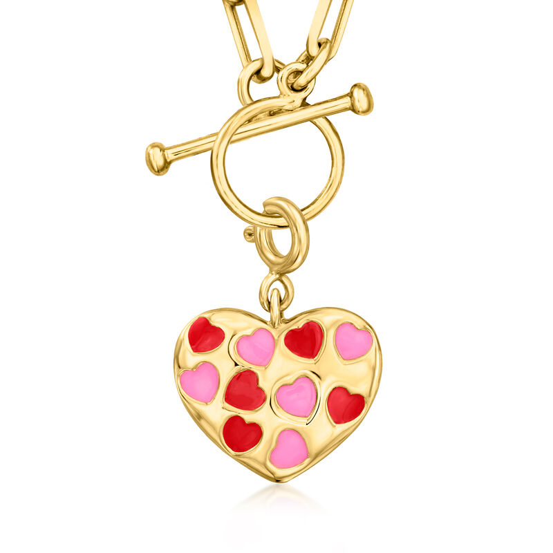 Pink and Red Enamel Heart Charm in 18kt Gold Over Sterling  image number 3