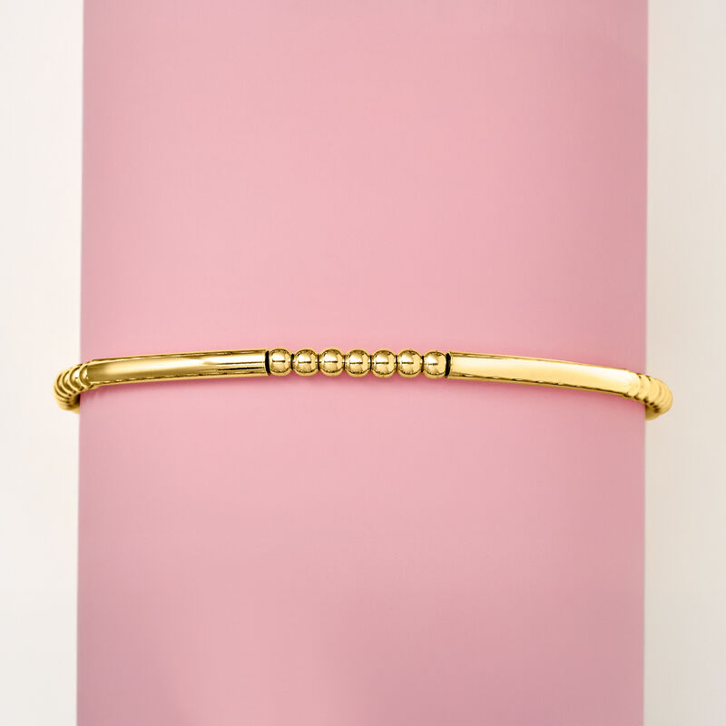 Italian 18kt Gold Over Sterling Round and Tube Bead Stretch Bracelet image number 2