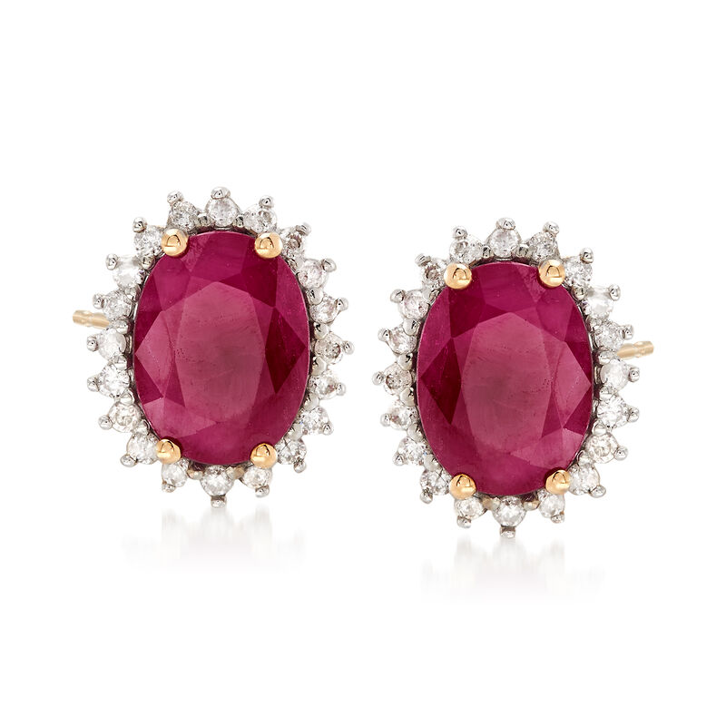 2.40 ct. t.w. Ruby and .24 ct. t.w. Diamond Stud Earrings in 14kt Yellow Gold image number 0