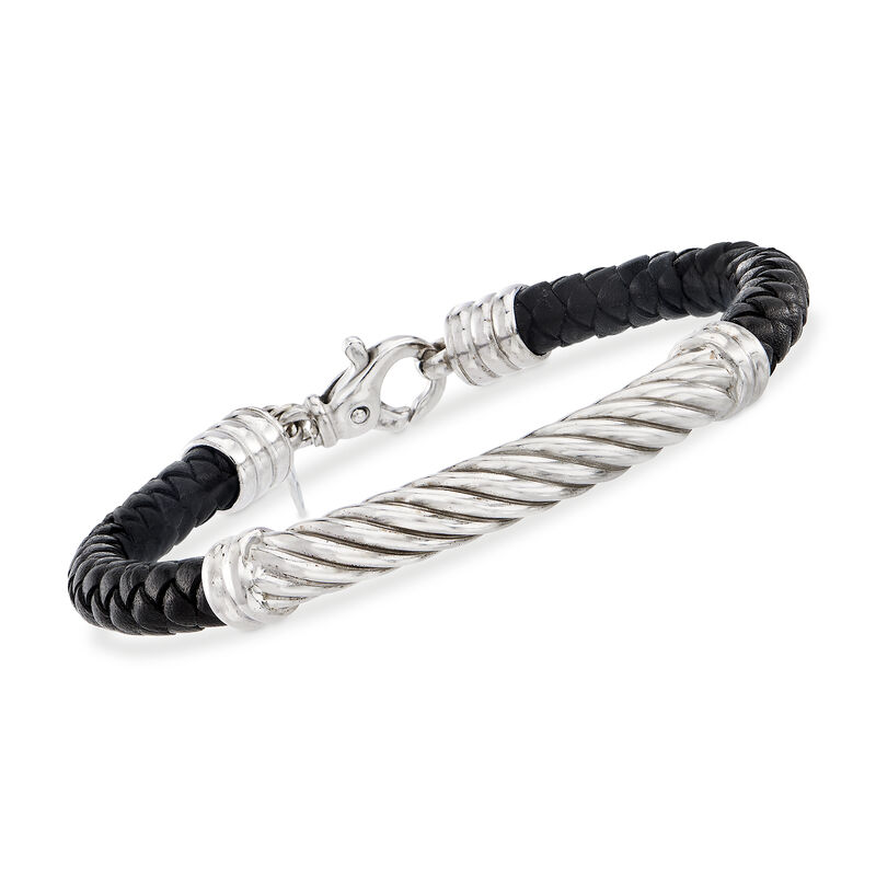 Phillip Gavriel Men's Black Leather Bracelet with Sterling Silver. 8.25&quot; image number 0