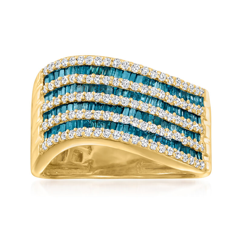 1.00 ct. t.w. Blue and White Diamond Wave Ring in 18kt Gold Over Sterling image number 0