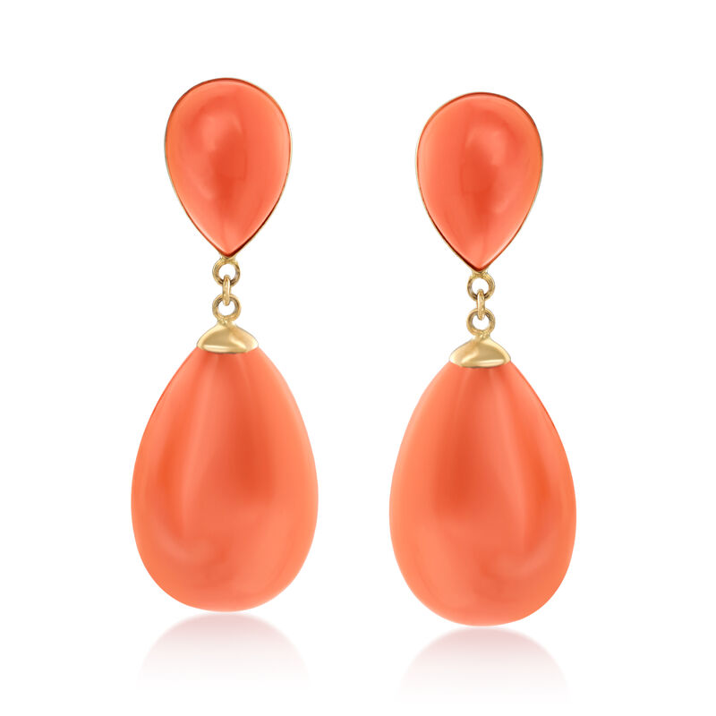 Simulated Coral Drop Earrings in 14kt Yellow Gold image number 0