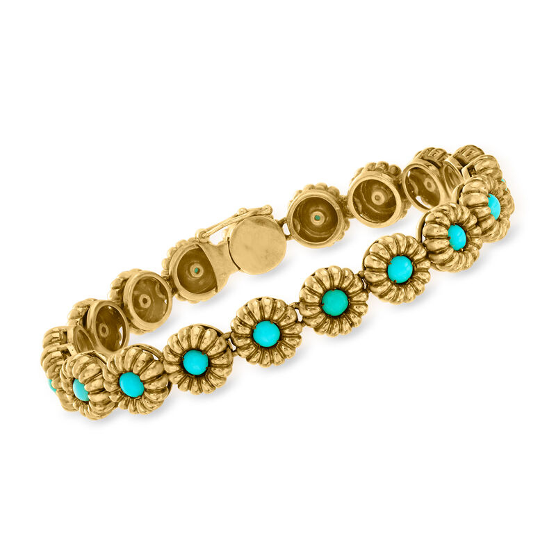 C. 1970 Vintage Turquoise Bracelet in 14kt Yellow Gold image number 0