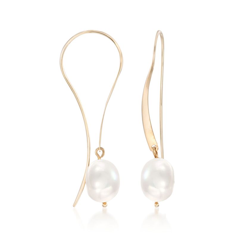 8mm Cultured Pearl Threader Earrings in 14kt Yellow Gold image number 2