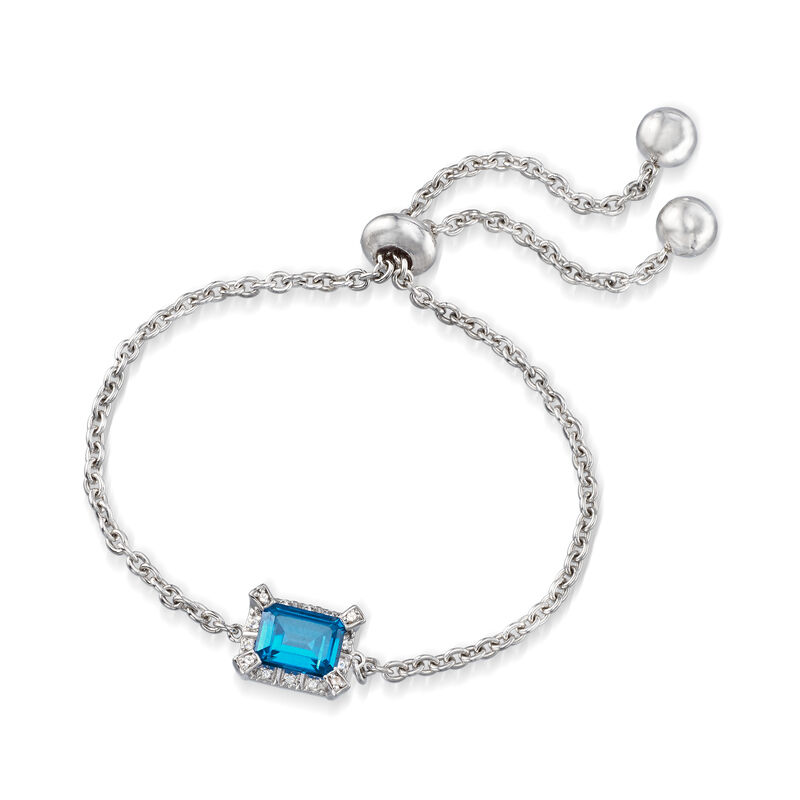 1.66 ct. t.w. Blue and White Swarovski Topaz Bolo Bracelet in Sterling Silver image number 2