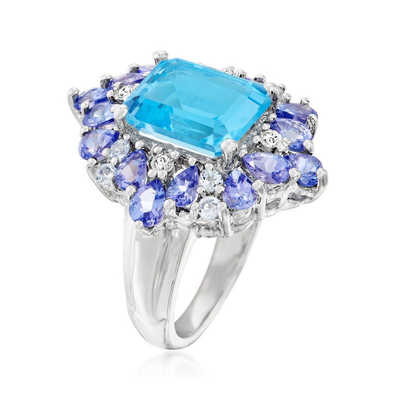 5.45 ct. t.w. Sky Blue Topaz and 2.20 ct. t.w. Tanzanite Ring with Diamond Accents in Sterling Silver image number 2