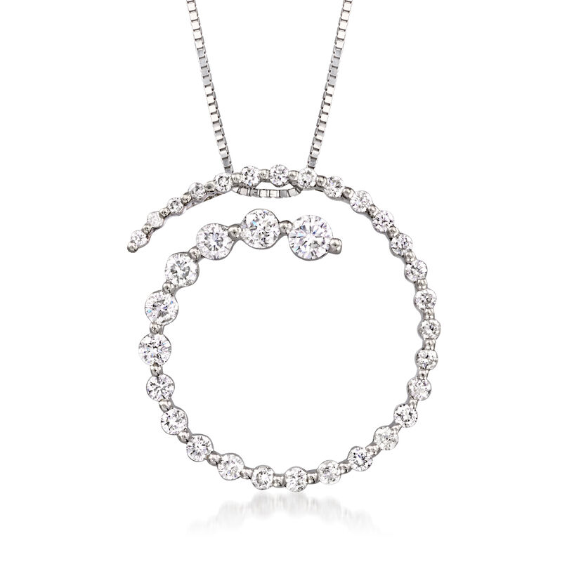 C. 1990 Vintage 1.40 ct. t.w. Diamond Swirl Pendant Necklace in 14kt White Gold. 18" image number 0