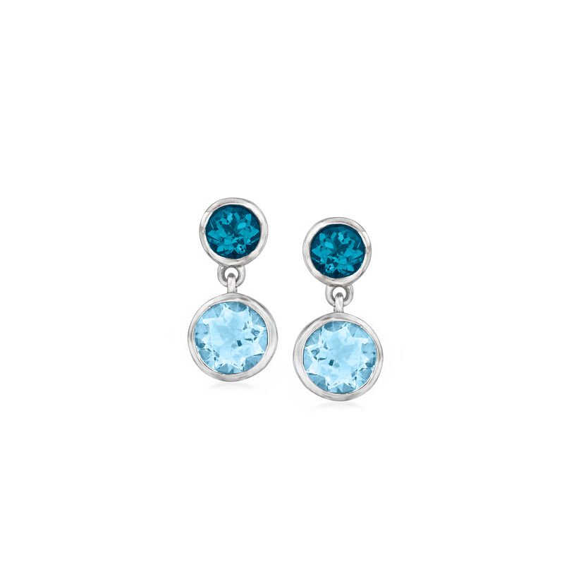 6.60 ct. t.w. London and Sky Blue Topaz Drop Earrings in Sterling Silver image number 0