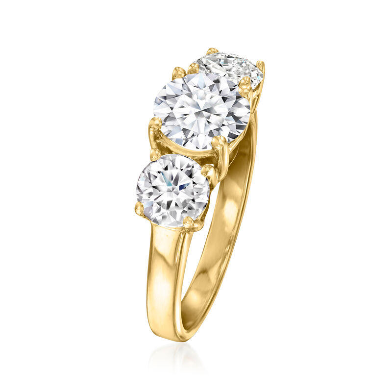 3.00 ct. t.w. Round Lab-Grown Diamond Three-Stone Ring in 14kt Yellow Gold. Size 9 image number 2