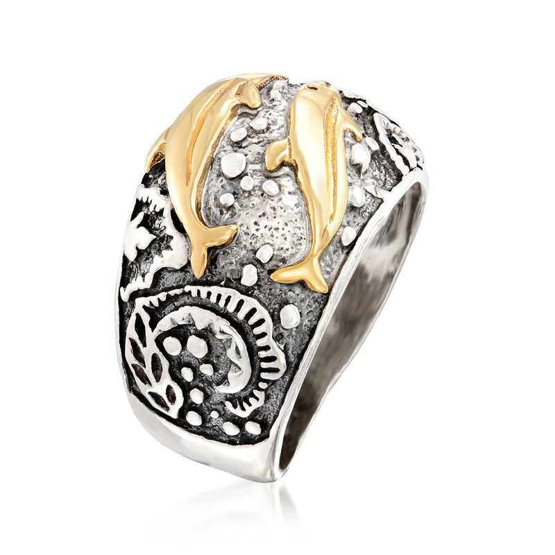 Sterling Silver and 14kt Yellow Gold Dolphin Ring image number 2