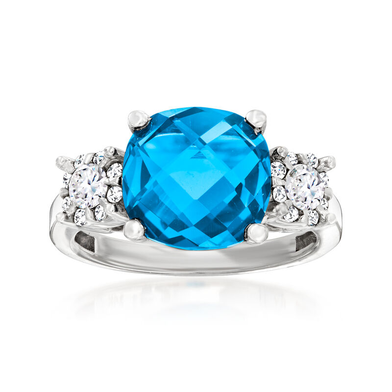 5.00 Carat London Blue Topaz and .38 ct. t.w. Diamond Ring in 14kt White Gold. Size 5 image number 0