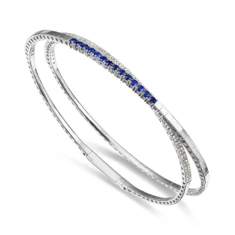 .70 ct. t.w. Sapphire and .60 ct. t.w. Diamond Wrap Bracelet in 18kt White Gold. 7&quot; image number 0
