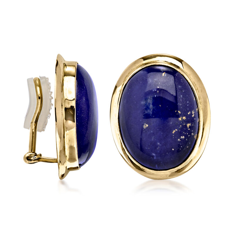 C. 1980 Vintage Lapis Clip-On Earrings in 18kt Yellow Gold  image number 2