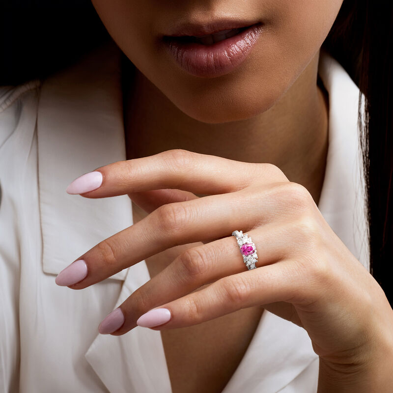 C. 1990 Vintage 1.00 Carat Rhodolite Garnet Ring with .36 ct. t.w. Diamonds in 14kt White Gold. Size 6.5 image number 1