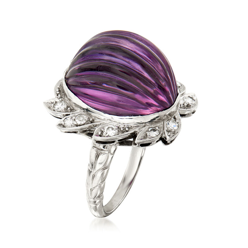 C. 1960 Vintage 13.00 Carat Amethyst and .25 ct. t.w. Diamond Cocktail Ring in Platinum. Size 6 image number 2