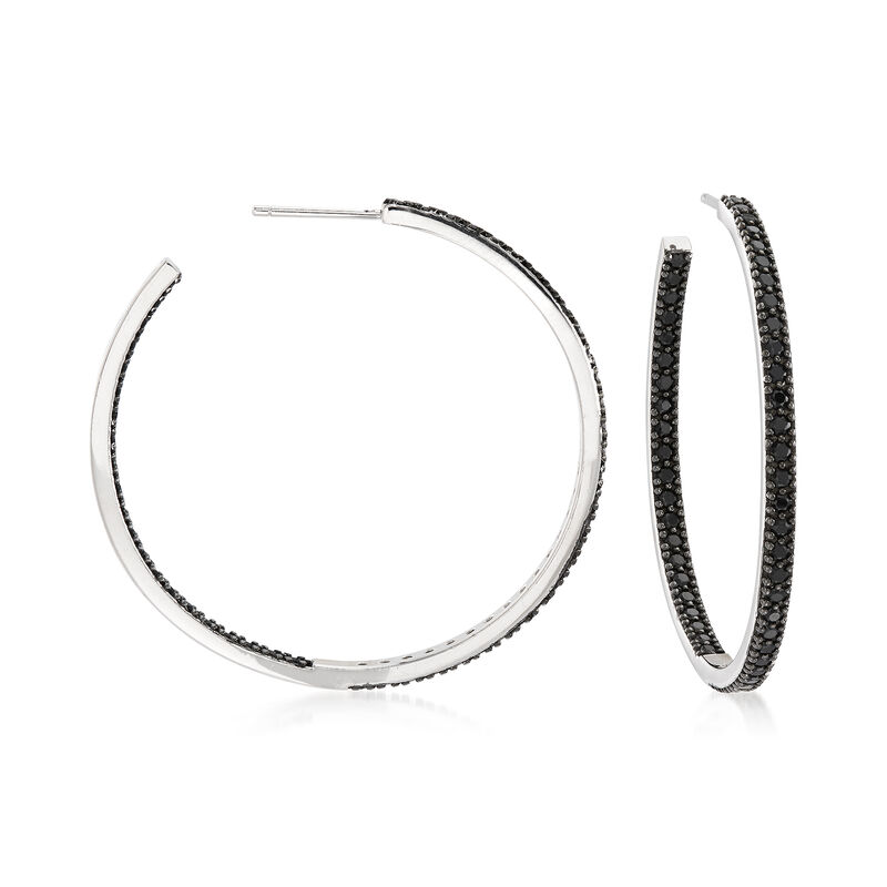 2.70 ct. t.w. Black Spinel Inside-Outside Hoop Earrings in Sterling Silver. 1 5/8&quot; image number 0