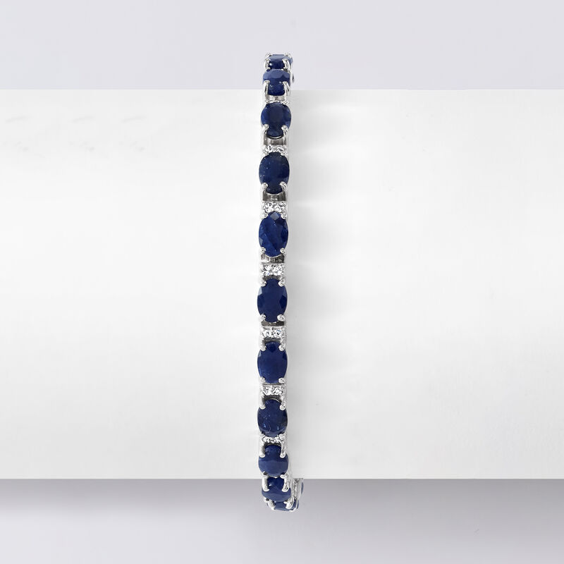 14.00 ct. t.w. Sapphire and .52 ct. t.w. Diamond Bracelet in 14kt White Gold image number 2