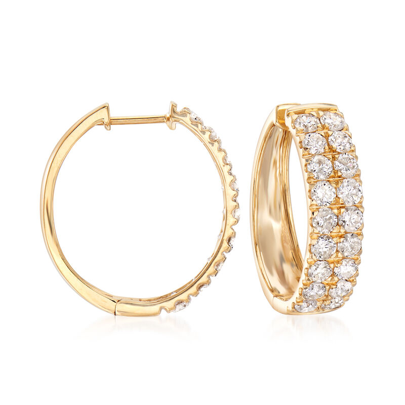 3.00 ct. t.w. Double-Row Diamond Hoop Earrings in 14kt Yellow Gold image number 0