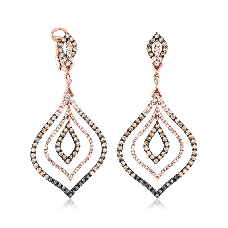 C. 2010 Vintage 2.90 ct. t.w. Multicolored Diamond Drop Earrings in 14kt Rose Gold image number 0